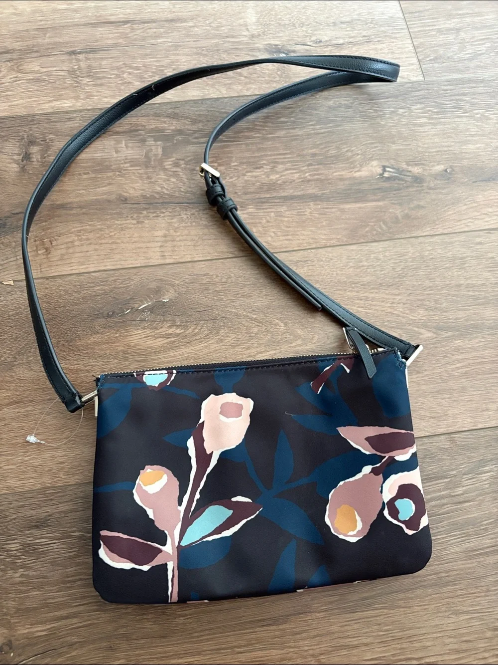 kate spade Floral Print Crossbody Bag - Black with Blue, Pink & Mustard